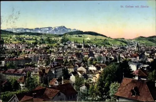 Ak Sankt Gallen Stadt Schweiz, Gesamtansicht mit Säntis