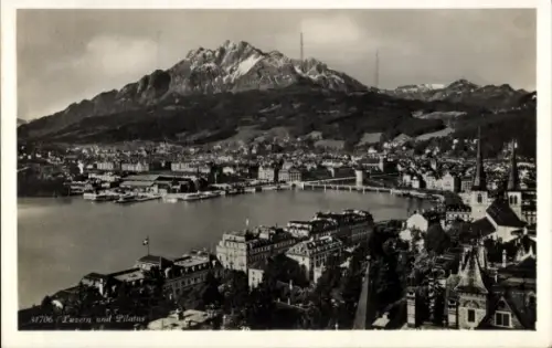 Ak Lucerne Luzern Stadt Schweiz,  Pilatus, Berglandschaft, See, Stadtansicht