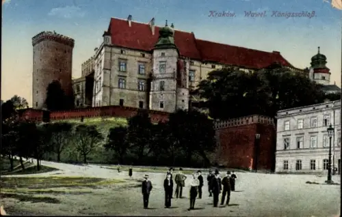 Ak Kraków Krakau Polen,  Wawel, Königsschloß, Menschen auf der Straße
