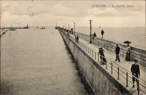 Ak Le Havre Seine Maritime,  La Nouvelle Digue, Menschen auf dem Damm, Schiffe im Wasser