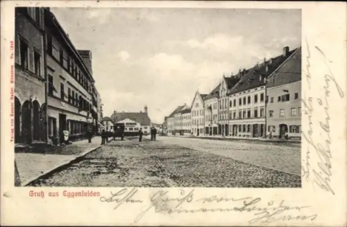 Ak Eggenfelden in Niederbayern, Straße in  Häuser, Pferdewagen, Gruß aus Eggenfelden