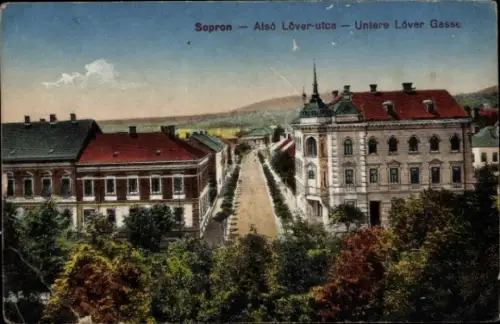 Ak Sopron Ödenburg Ungarn,  Alsó Löver-utca, Untere Löver Gasse, Stadtansicht