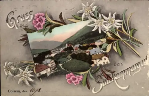 Ak Bad Goisern am Hallstättersee Oberösterreich,  mit Blumen, Ansicht von  Text 'Gruss aus dem Sa