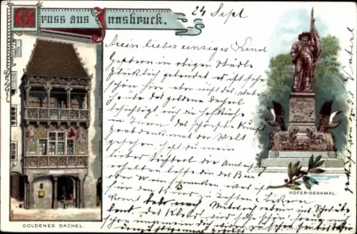 Litho Innsbruck in Tirol, Goldenes Dachel, Hofer Denkmal