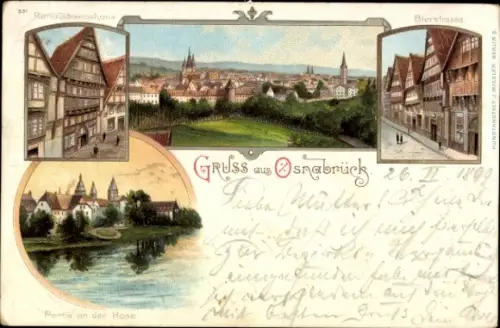 Litho Osnabrück, Hasepartie, Renaissancehaus, Bierstraße