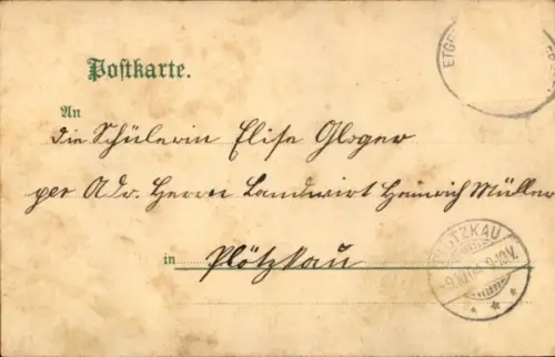 Litho Wolmirsleben im Salzlandkreis, Kirche, Bahnhof, Gasthof zur Eisenbahn, Inh. Gebhardt