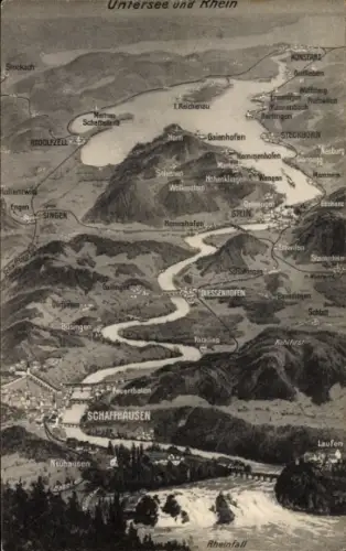 Landkarten Ak Schaffhausen am Rhein, Rheinfall, Radolfzell, Steckborn, Insel Reichenau, Bodensee