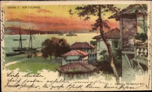 Künstler Ak Manila Philippinen, Sonnenuntergang in der Bucht