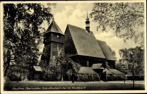 Ak Bytom Beuthen Oberschlesien, Schrotholzkirche im Stadtpark