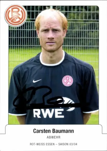 Autogrammkarte Fußballer Carsten Baumann, Rot Weiss Essen, Autogramm