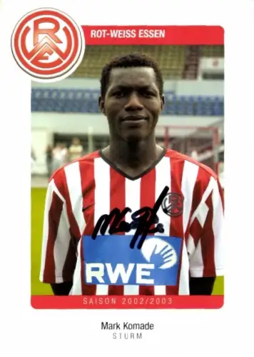 Autogrammkarte Fußballer Mark Komade, Rot Weiss Essen, Autogramm