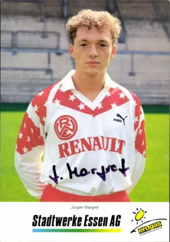 Autogrammkarte Fußballer Jürgen Margref, Rot Weiss Essen, Autogramm