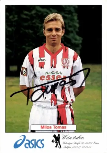 Autogrammkarte Fußballer Milos Tomas, Rot Weiss Essen, Autogramm