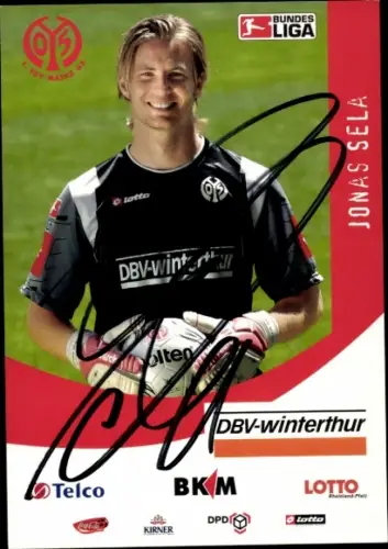 Autogrammkarte Fußballer Jonas Sela, 1. FSV Mainz 05, Autogramm