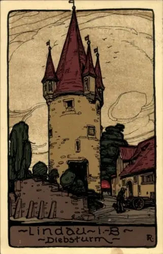 Steindruck Ak Lindau am Bodensee Schwaben, Diebsturm