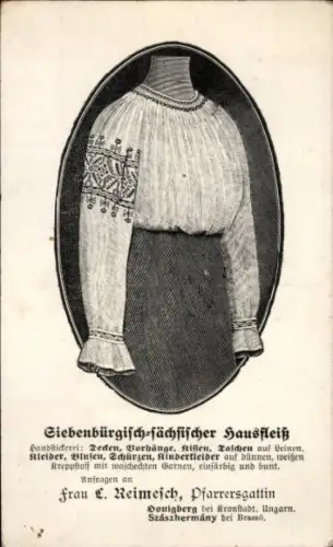 Ak Siebenbürgisch-sächsischer Hausfleiß, Frau Reimesch, Pfarrersgattin