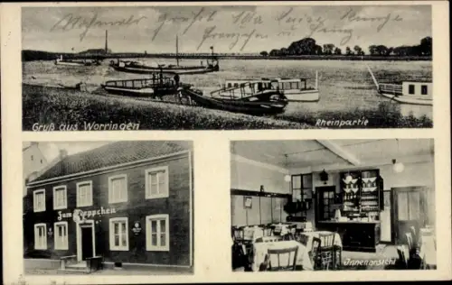 Ak Worringen Köln am Rhein, Rheinufer, Gaststätte Zum Treppchen, Innenansicht