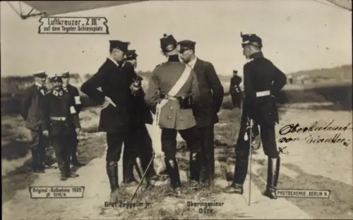 Ak Luftkreuzer Z III auf dem Tegeler Schießplatz, Graf Zeppelin Jr, Oberingenieur Dürr