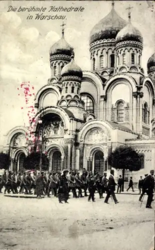 Ak Warszawa Warschau Polen, Kathedrale, deutsche Soldatenkompanie, 1. WK