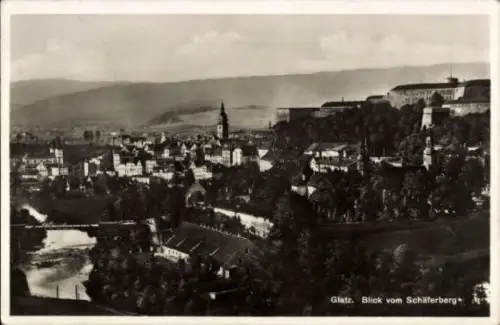 Ak Kłodzko Glatz Schlesien, Gesamtansicht, Blick vom Schäferberg