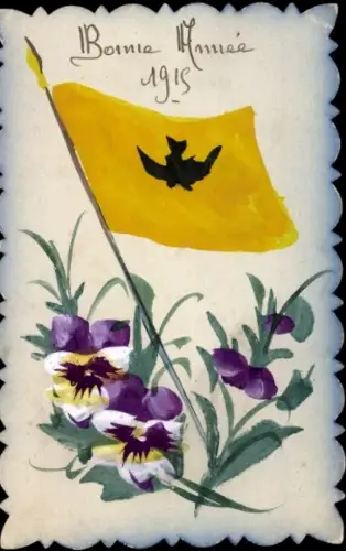 Ak Glückwunsch Neujahr, Fahne, Stiefmütterchen