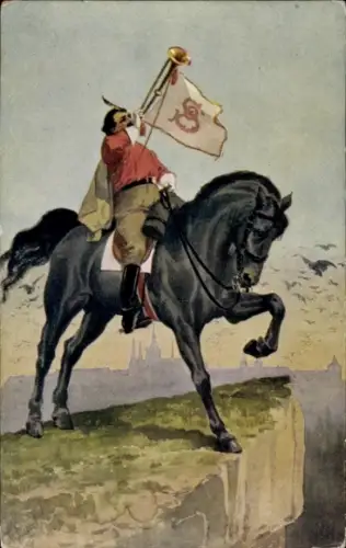 Ak Trompeter zu schwarzem Pferde, Standarte