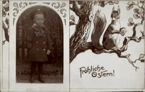 Ak Glückwunsch Ostern, Junge, Portrait, Eichhörnchen