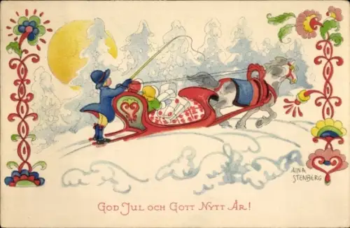 Künstler Ak Stenberg, A., Glückwunsch Weihnachten und Neujahr, Schlittengespann