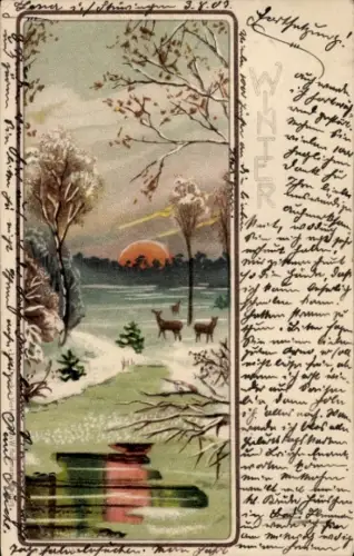 Ak Allegorie Winter, Schneelandschaft