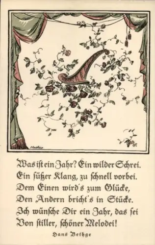 Künstler Ak Gedicht von Hans Berthge, Was ist ein Jahr, ein wilder Schrei