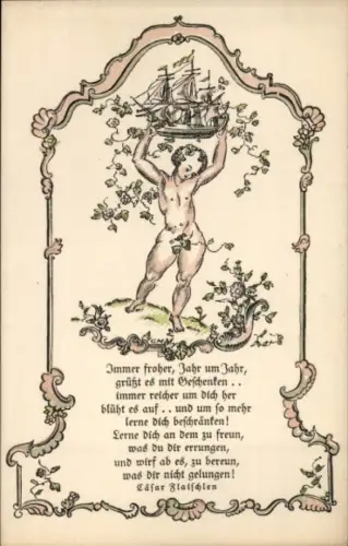 Litho Immer froher, Jahr um Jahr, grüßt es mit Geschenken... lerne dich beschränken