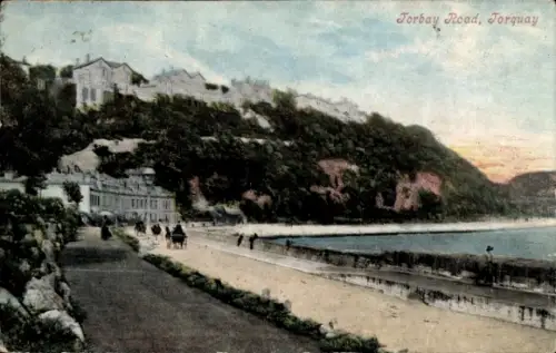 Ak Torquay Devon England, Torbay Road,  Küstenlandschaft, Menschen auf dem Weg