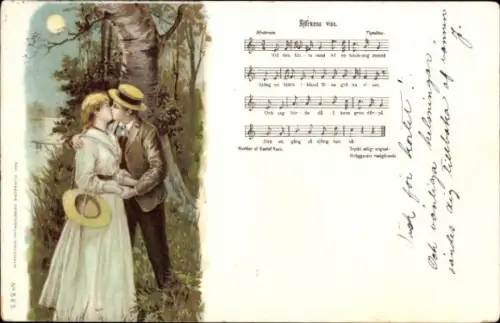 Künstler Lied Ak Nyström, Jenny, Liebespaar beim Kuss, Mondschein