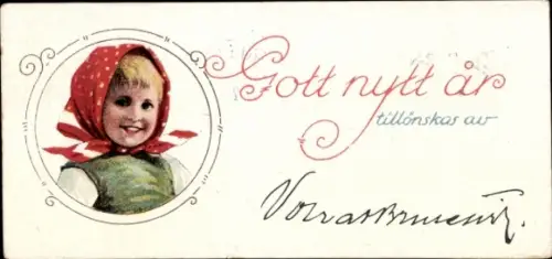 Mini Künstler Ak Nyström, Jenny, Glückwunsch Neujahr, Mädchen