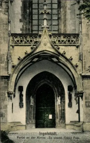 Ak Ringsee Ingolstadt an der Donau Oberbayern, Portal an der Kirche, Statue, Ingolstadt