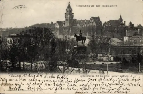Ak Potsdam, Kriegsschule auf dem Brauhausberg, Denkmal Kaiser Wilhelm, Potsdam