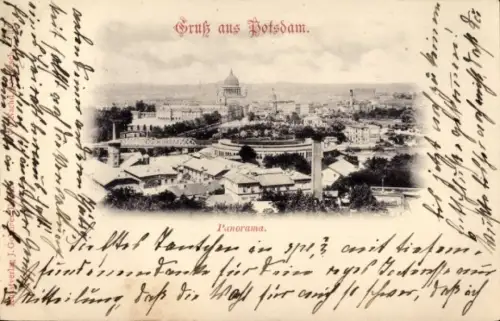 Ak Potsdam, Panorama von  Stadtansicht, handschriftlicher Text
