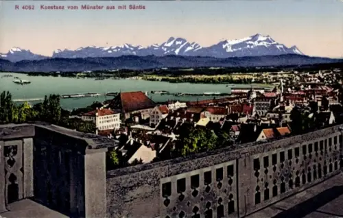 Ak Konstanz am Bodensee, Blick auf  Säntis im Hintergrund, Stadtansicht, Wasserfläche