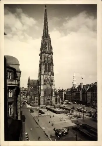 Ak Hamburg Mitte Altstadt, Nikolaikirche, Hopfenmarkt,   Fotografie