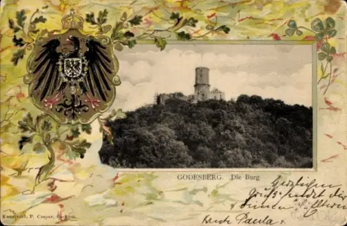 Präge Wappen Passepartout Ak Bad Godesberg Bonn am Rhein, Burg Godesburg