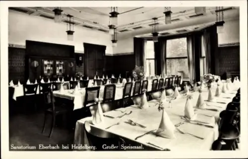 Ak Heidelberg am Neckar, Sanatorium Eberbach, großer Speisesaal, gedeckte Tische, Stühle