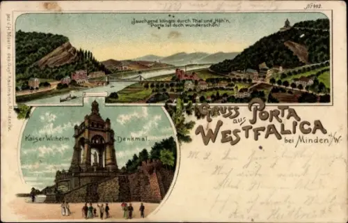 Ak Minden in Westfalen,  mit Kaiser Wilhelm Denkmal, Landschaft, Fluss, Brücke