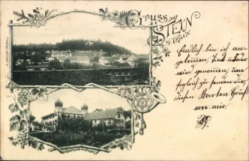 Passepartout Ak Stein an der Traun Traunreut Oberbayern, Gasthof zur Post, Ort