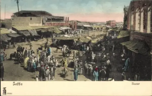 Ak Tel Aviv Jaffa Israel, Markt in  Menschenmenge, Stände, Bazar