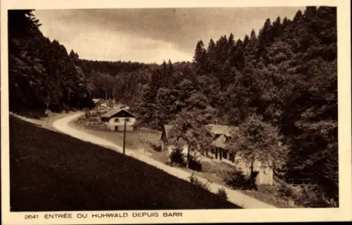 Ak Barr Elsass Bas Rhin, Eingang zum Huhwald, Straße, Häuser, Wald