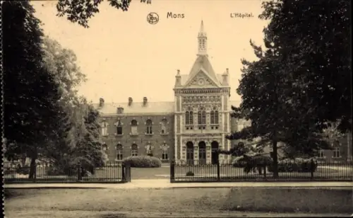 Ak Mons Wallonien Hennegau,  L'Hôpital, Gebäude, Bäume, Zaun