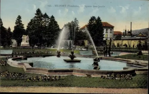 Ak Belfort Beffert Beffort Territoire de Belfort, Brunnenanlage, Figuren, Bäume, Gebäude im Hinte
