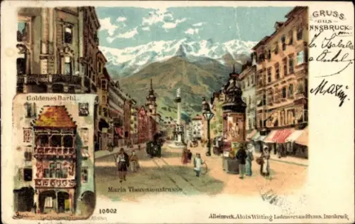 Ak Innsbruck Tirol, Patscherkofel, Goldenes Dachl, Maria Theresienstraße, Berge im Hintergrund, 