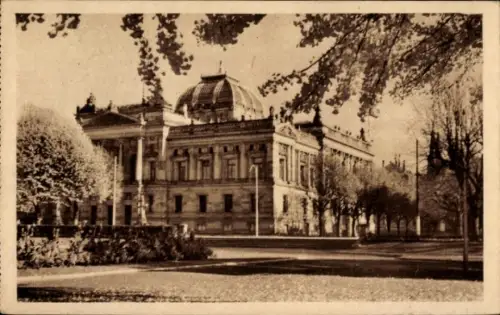 Ak Strasbourg Straßburg Elsass Bas Rhin, Bibliothèque Nationale,  Bäume, Park, 