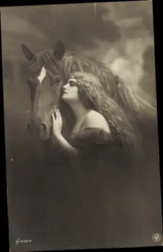 Ak Frau und Pferd, Porträt